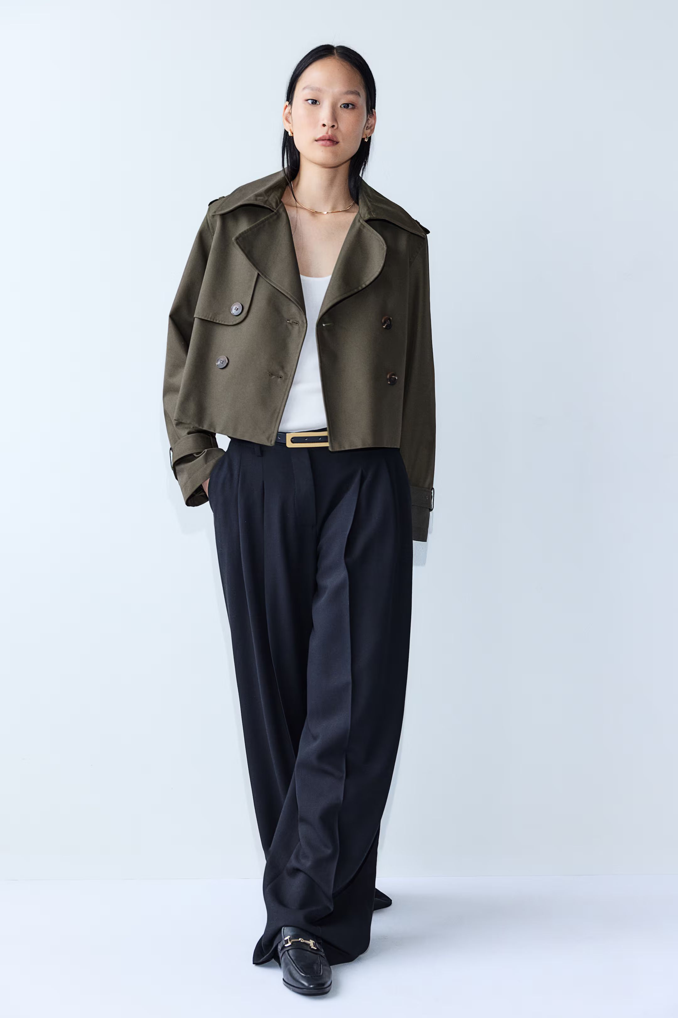 Trench-look jacket - Long sleeve - Short - Beige - Ladies | H&M GB | H&M (UK, MY, IN, SG, PH, TW, HK)