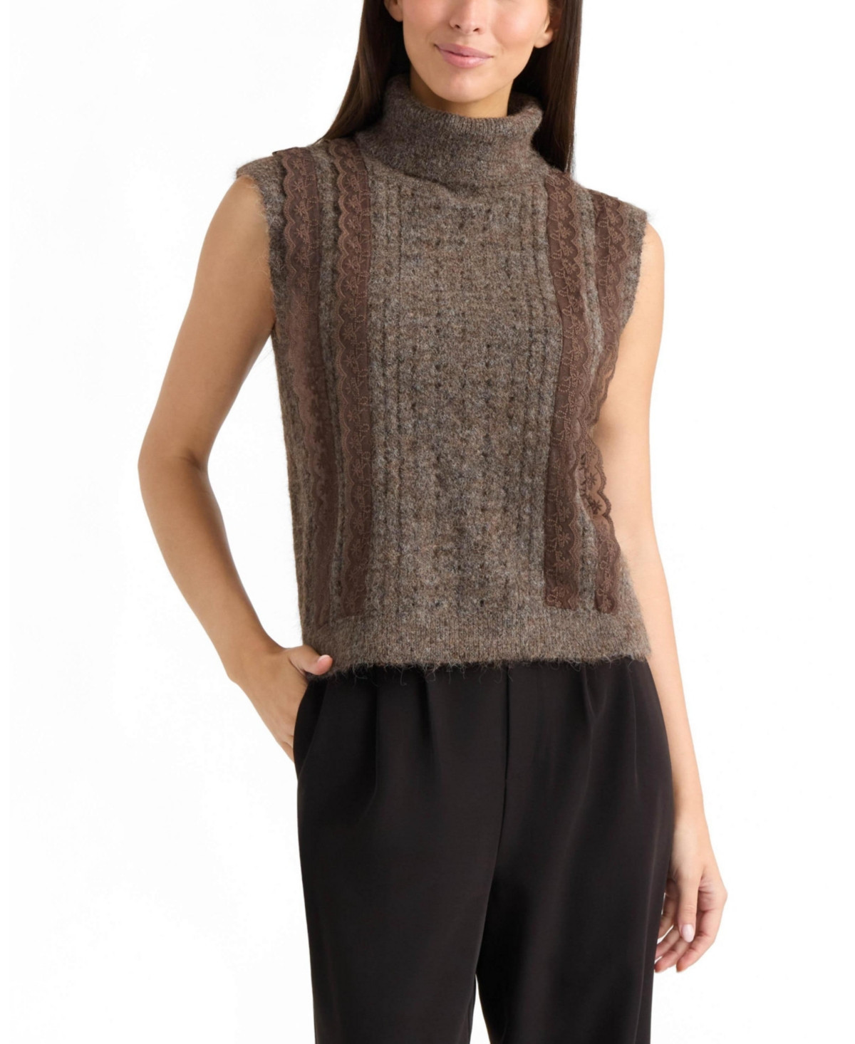 Ellen Tracy Women's Sleeveless Turtleneck Sweater Top - Beige | Macy's