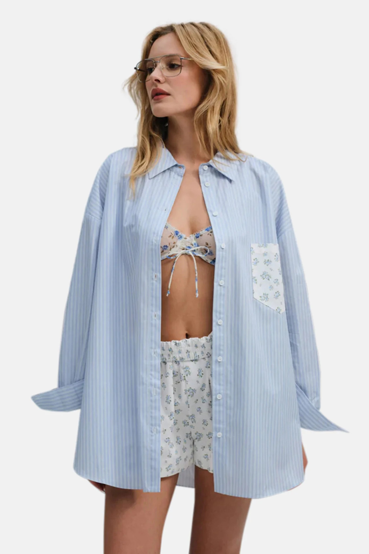 Tamren Button-Up Shirt Blue | Blue & Cream