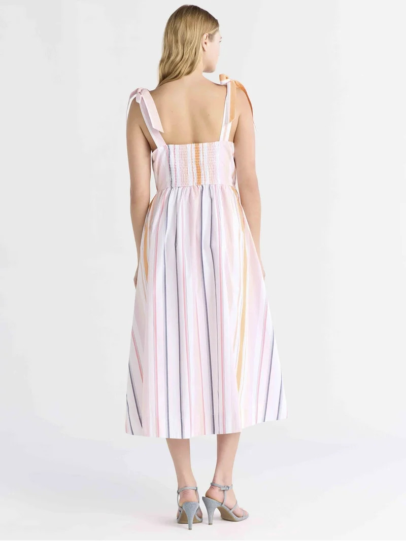 Free Assembly Women's and Women's Plus Sleeveless Cotton Midi Dress with Tie Shoulders, XS-4X | Walmart (US)