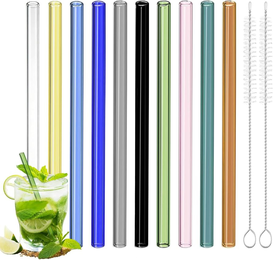10 Pcs Reusable Cute Short Glass Straws Straight Shatter Resistant | Amazon (US)