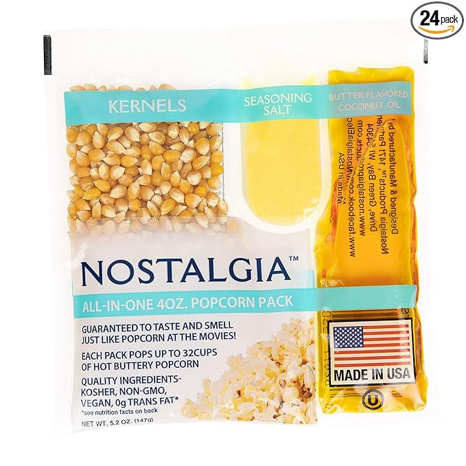 Nostalgia Premium 4-Ounce Popcorn All-In-One Bag - Includes Kernels, Butter-Favored Coconut Oil, ... | Amazon (US)