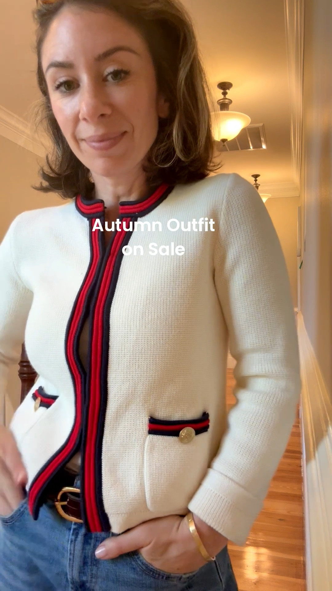 Lots of versions of the J.Crew Emilie lady jacket cardigan available and many on sale! My Old Navy barrel leg jeans are $34!