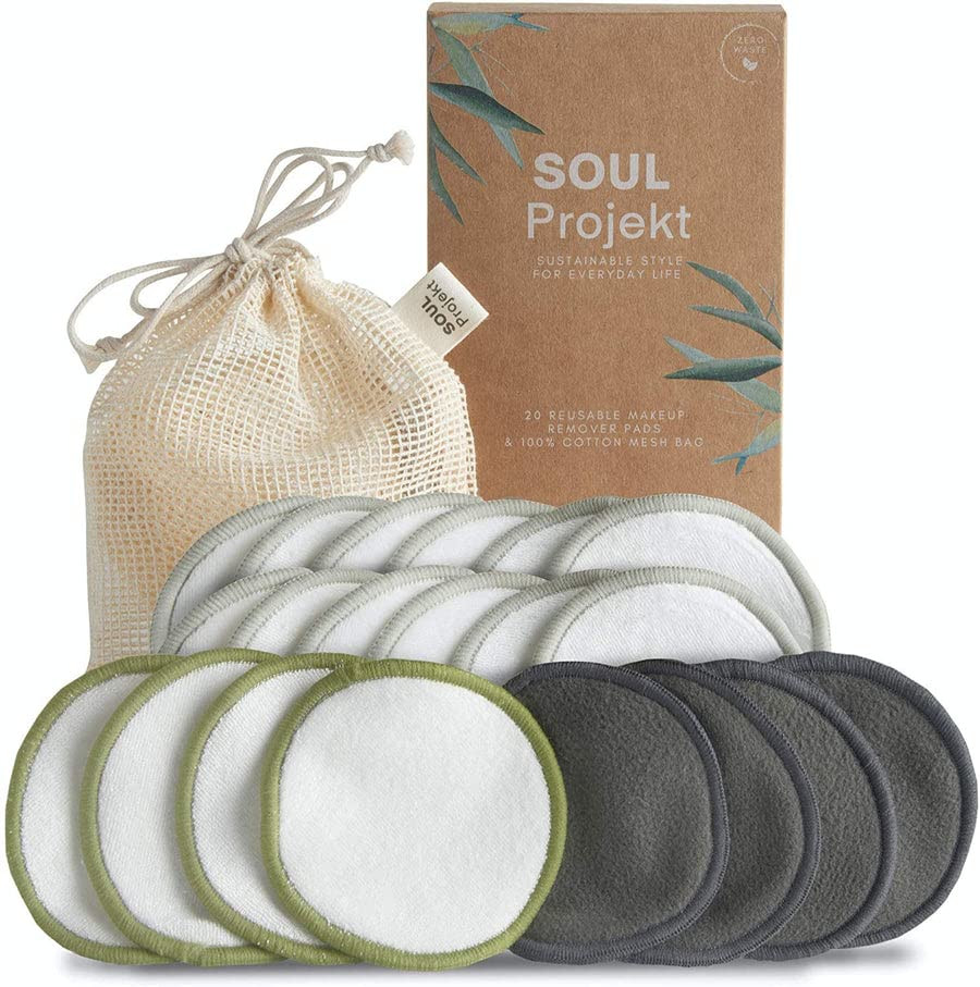 Soul Projekt Reusable Organic Cotton Pads (20 Pack) Bamboo Face Pad, Washable Makeup Remover Pads La | Amazon (UK)