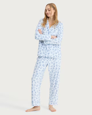 F&F Coffee Pastry Print Fleece Pyjama Set in Multi White | Tesco F&F