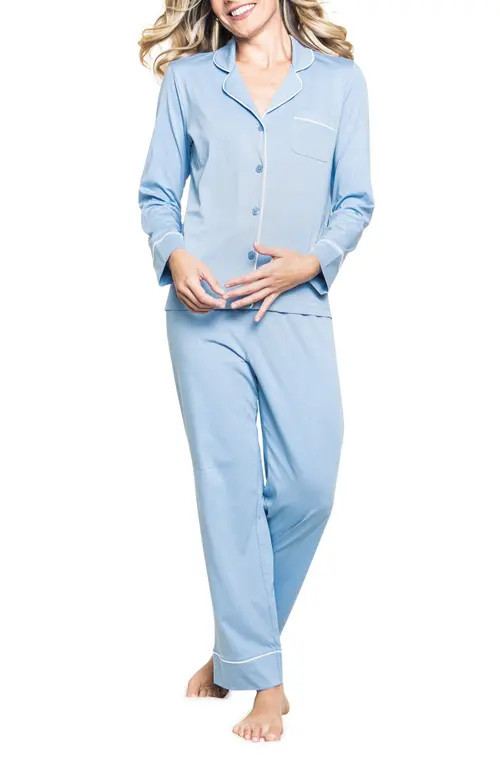 Petite Plume Luxe Pima Cotton Pajamas in Blue at Nordstrom, Size Small | Nordstrom