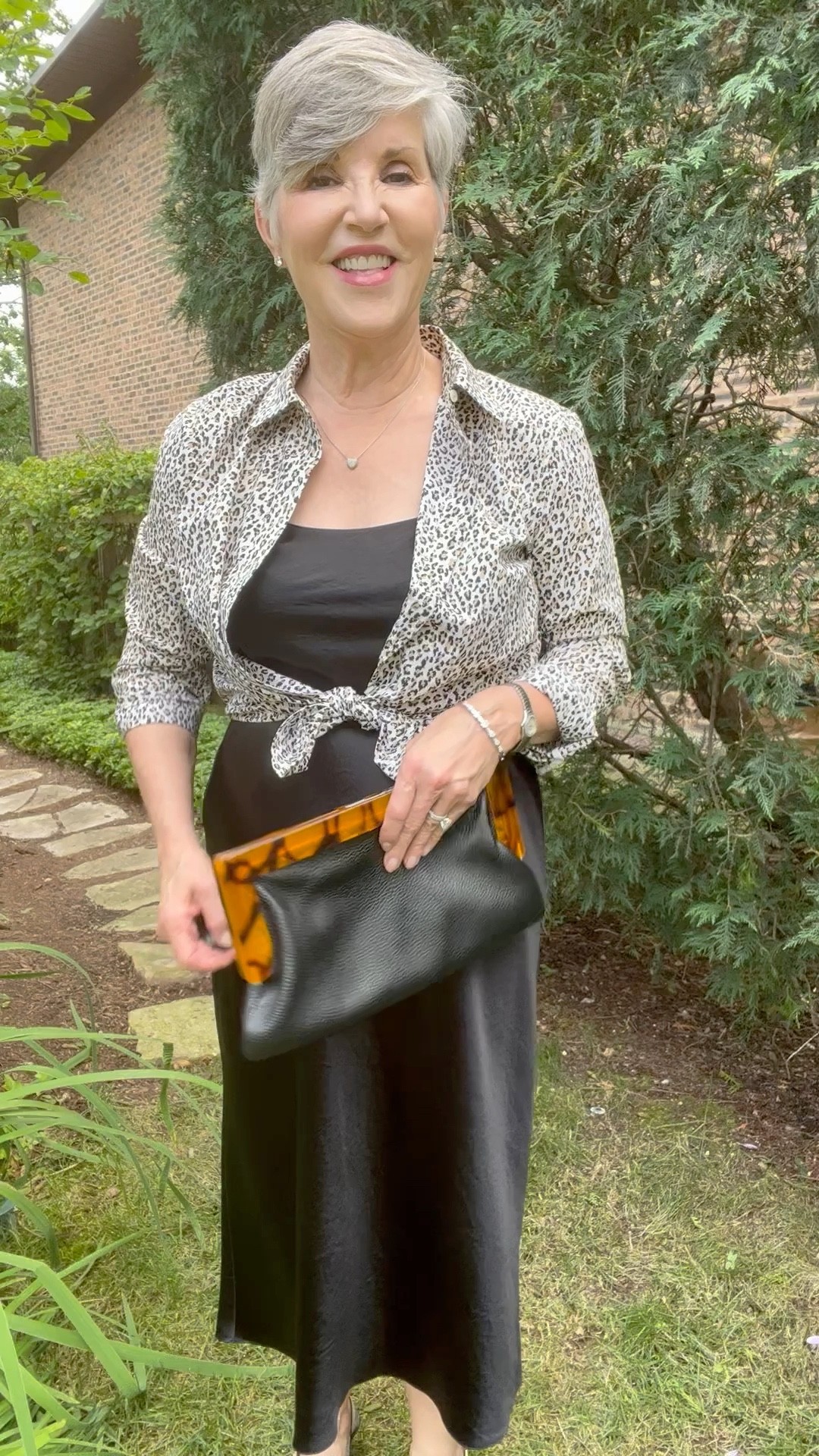 Black with brown for Fall/ Vince black slip dress (S)/ Leopard shirt (S)/ Black clutch/ Pave heart ♥️ necklace 

#LTKstyletip #LTKworkwear #LTKSeasonal
