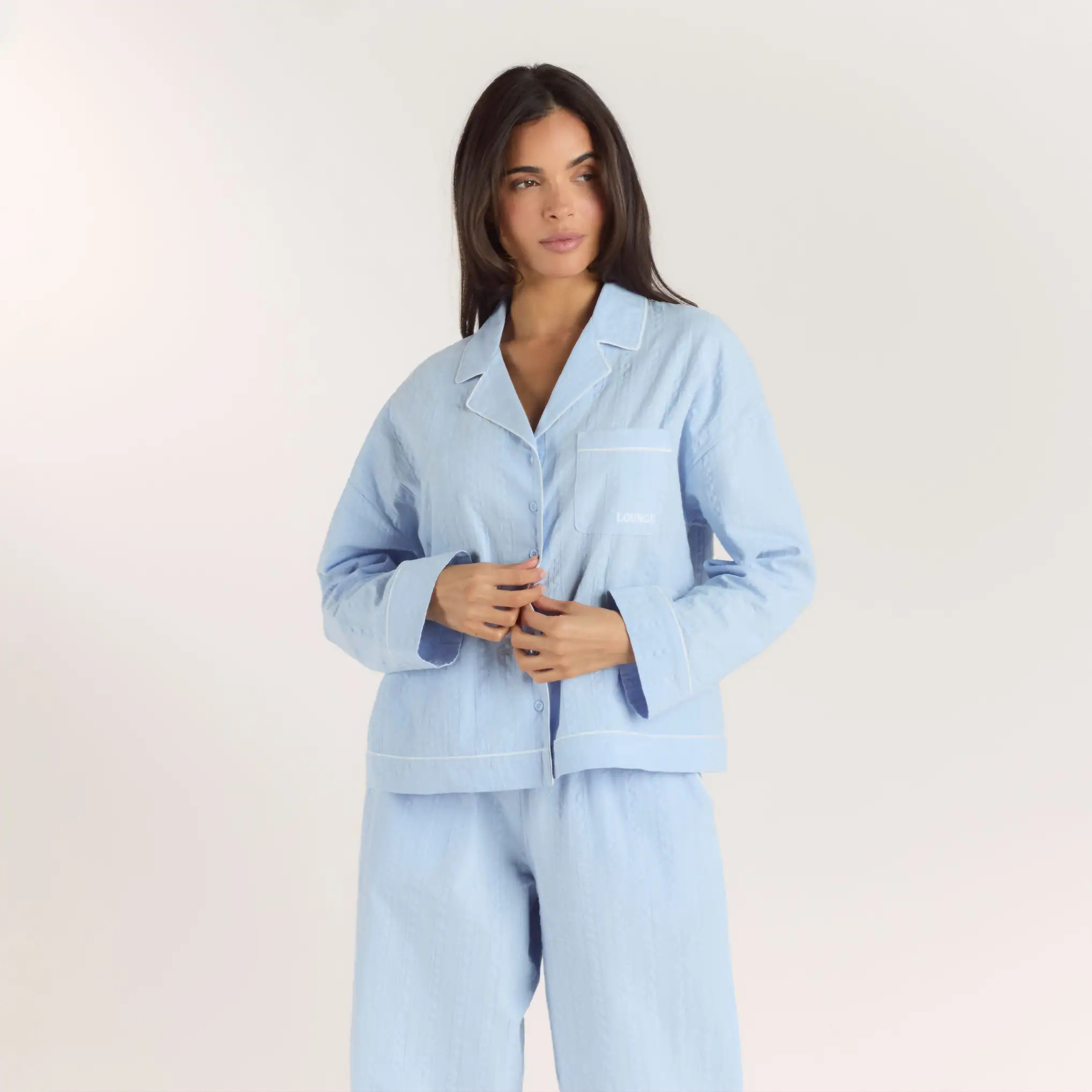 Textured Cotton Pyjama Shirt - Blue | Lounge (UK)