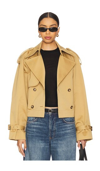 Jessica Cropped Trench Coat in Desert Sand | Revolve Clothing (Global)
