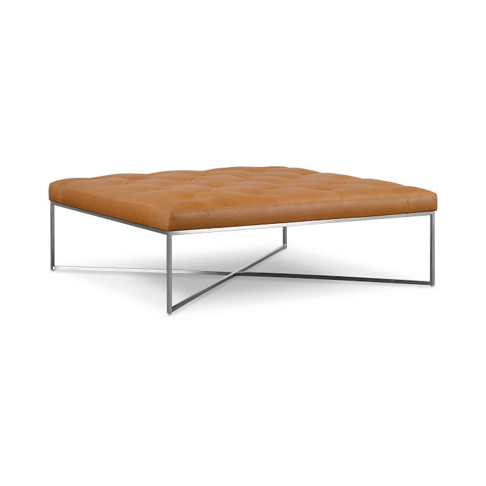 Maeve Square Leather Ottoman | West Elm (US)