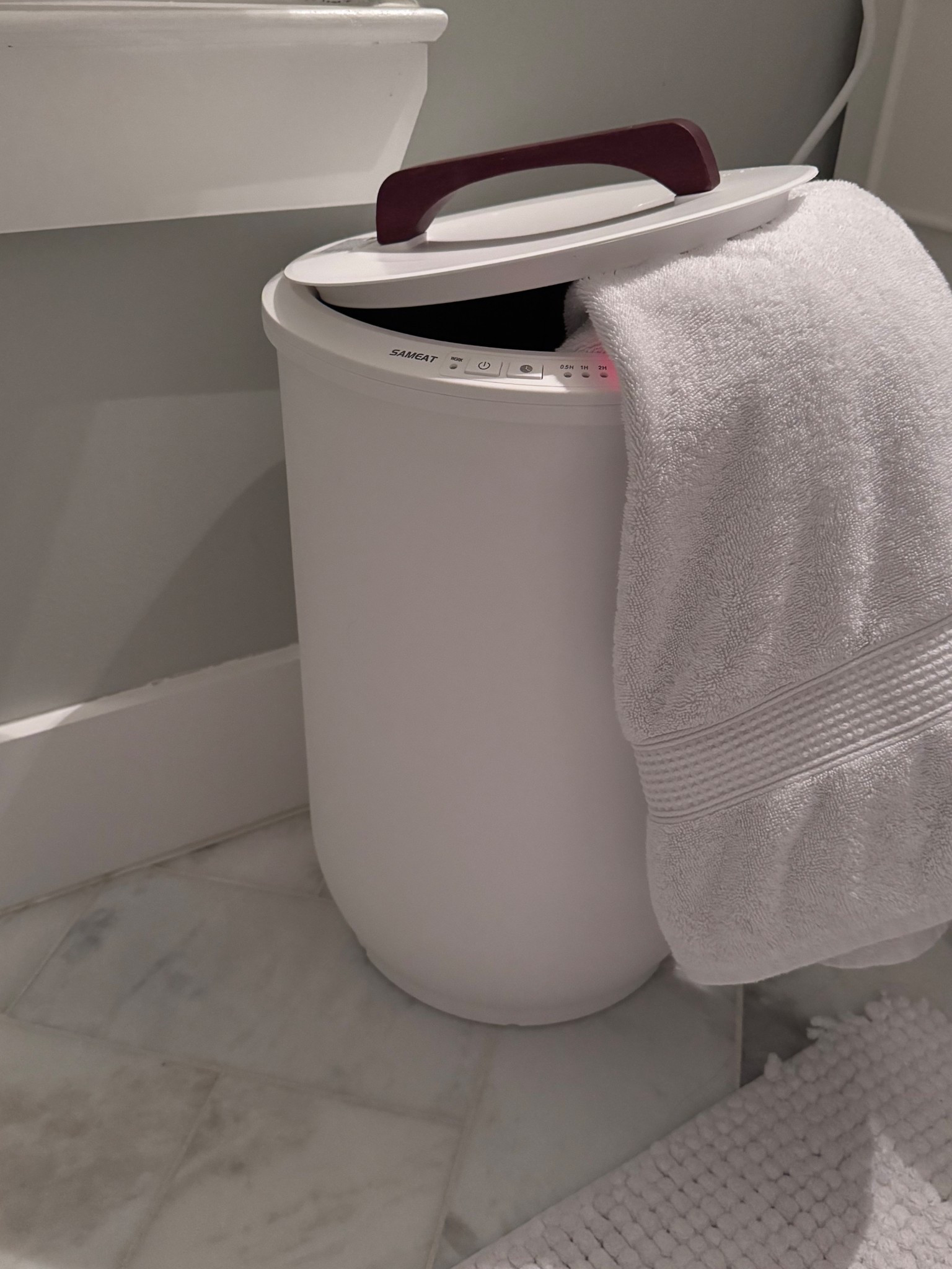 Heated towel warmer. Also great for blankets or pajamas :) 

#LTKHome #LTKmomlife