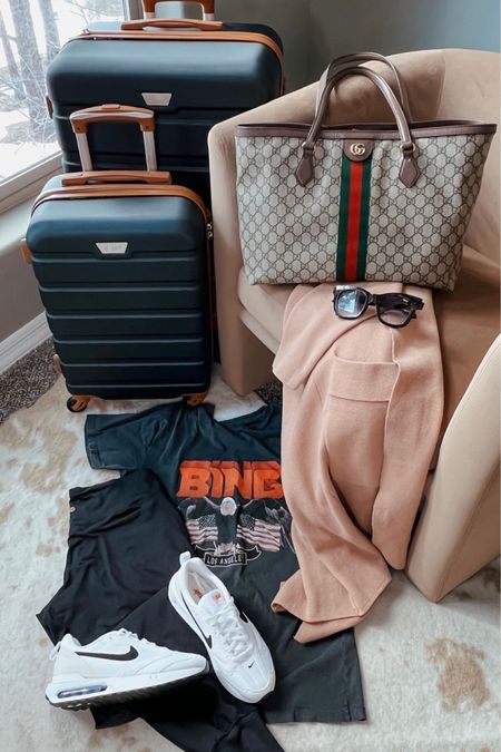 Travel outfit, everyday casual daily style,
The best affordable joggers, comfy sneakers , the best layering Cardigan coatigan, black amazon travel luggage, 
Sz med in tee and joggers and small in coatigan, sneakers tts 
Go to sunglasses, Gucci tote bag 
Target home side chair ...


#LTKFind #LTKstyletip #LTKtravel