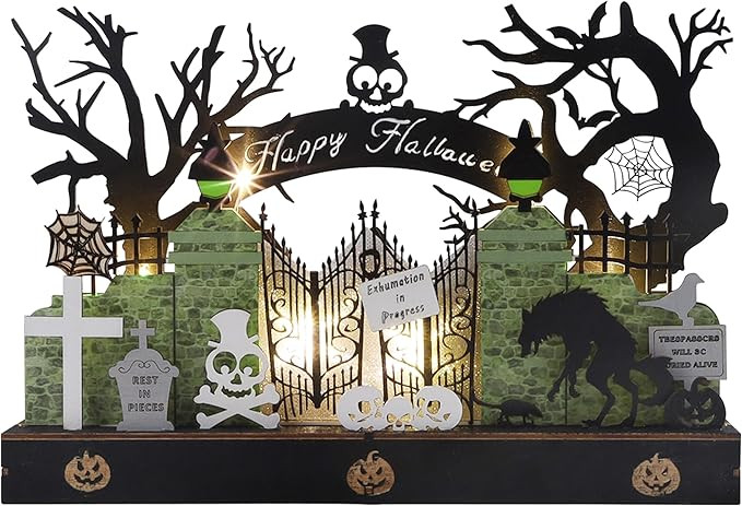 DR.DUDU Halloween Table Decorations, 11" x 7.5" Lighted Haunted House with Skeleton, Happy Hallow... | Amazon (US)