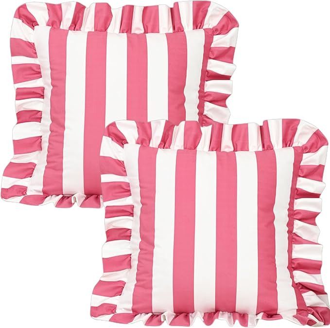Set of 2 SquareThrow Pillow Covers 18‘’x18‘’,Ruffle Throw Pillow Cases for Bed,Cotton Pol... | Amazon (US)