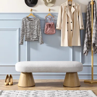 Beige Fabric Upholstered Bench Sofa Stool for Dining Room Bedside Entryway 49 Inch Modern Wood Leg Storage Seat | Wayfair North America