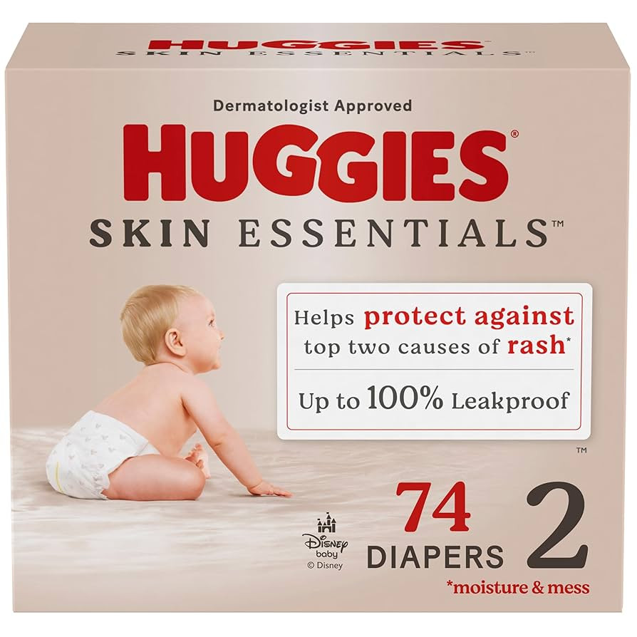 Huggies Size 2 Diapers, Skin Essentials Baby Diapers, Size 2 (12-18 lbs), 74 Count, Packaging May... | Amazon (US)