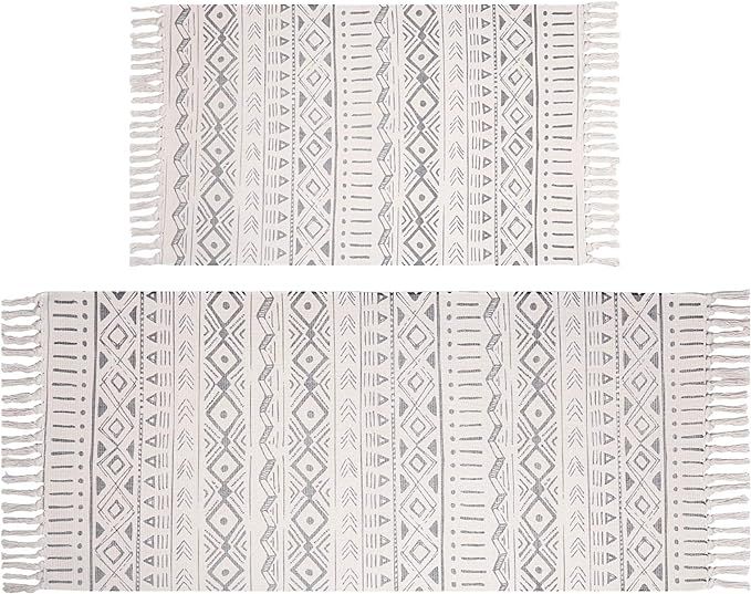 Pauwer Cotton Area Rug Set 2 Piece 4.2'x2'+3'x2' Hand Woven Cotton Rugs with Tassel Washable Cott... | Amazon (US)