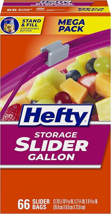 Hefty Slider Kitchen Storage Bags, Gallon Size, Zipper Closure, 66 Count | Amazon (US)