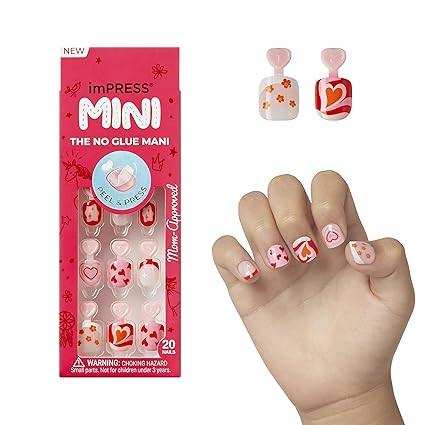 KISS imPRESS No Glue Mani Press-On Nails, Design, 'Playground', Medium Red, Kids Size, Squoval Sh... | Amazon (US)