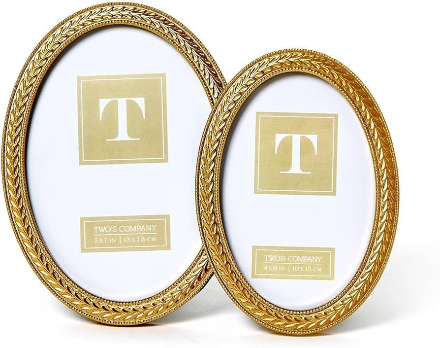 Two's Company Laurel Wreath Gold Oval Photo Frames, Resin, Set of 2 | Amazon (US)