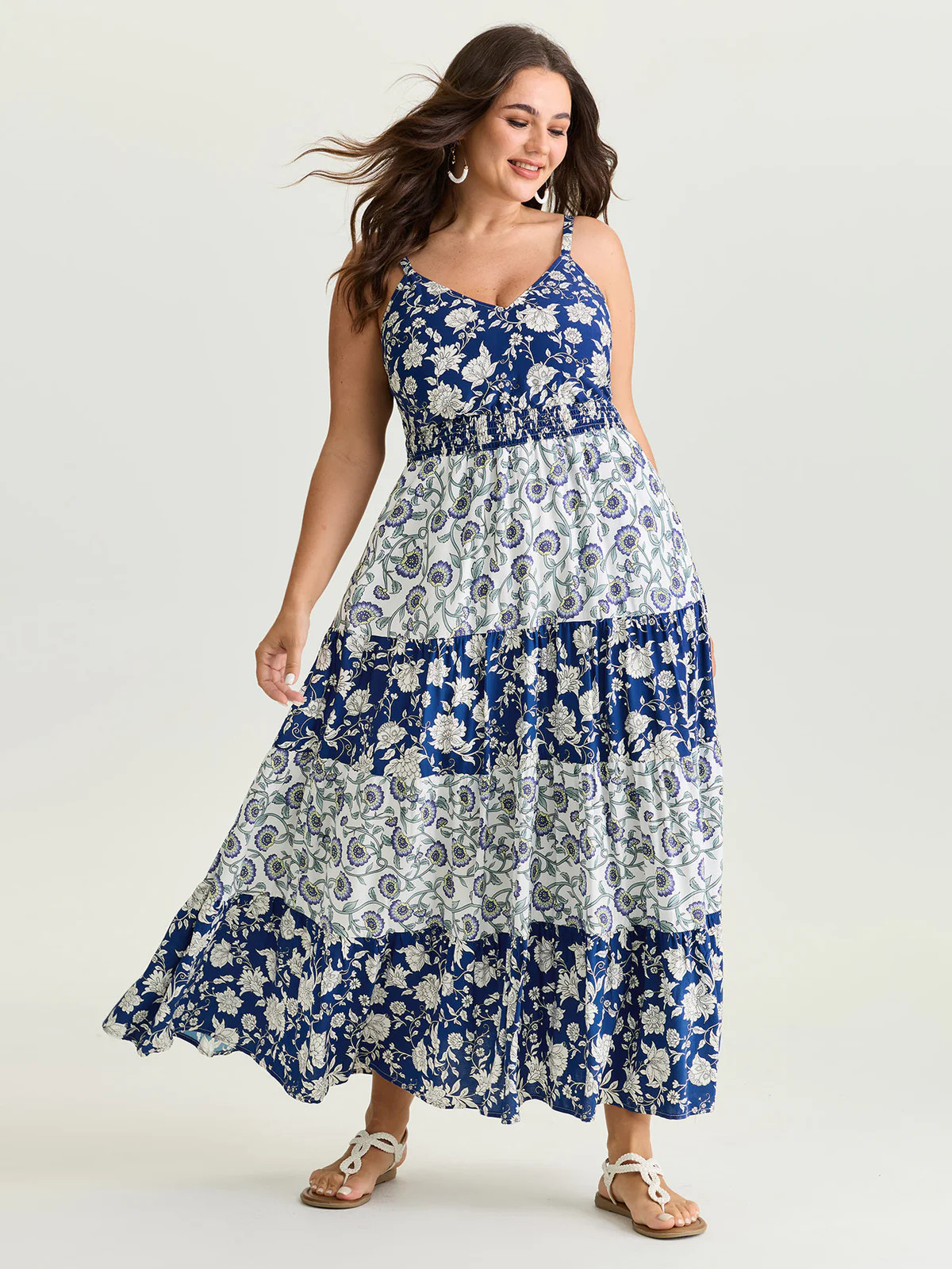 Colorblock Floral Print Tiered Maxi Dress | Bloomchic