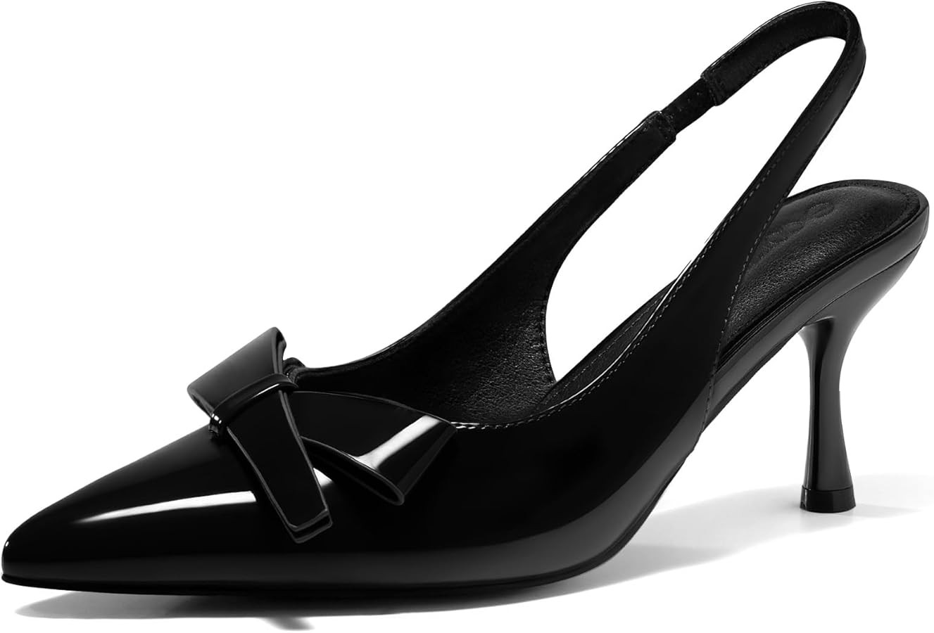 Amazon.com | Coutgo Womens Slingback Kitten Heels Bow Closed Pointed Toe Pumps Slip on Office Wor... | Amazon (US)