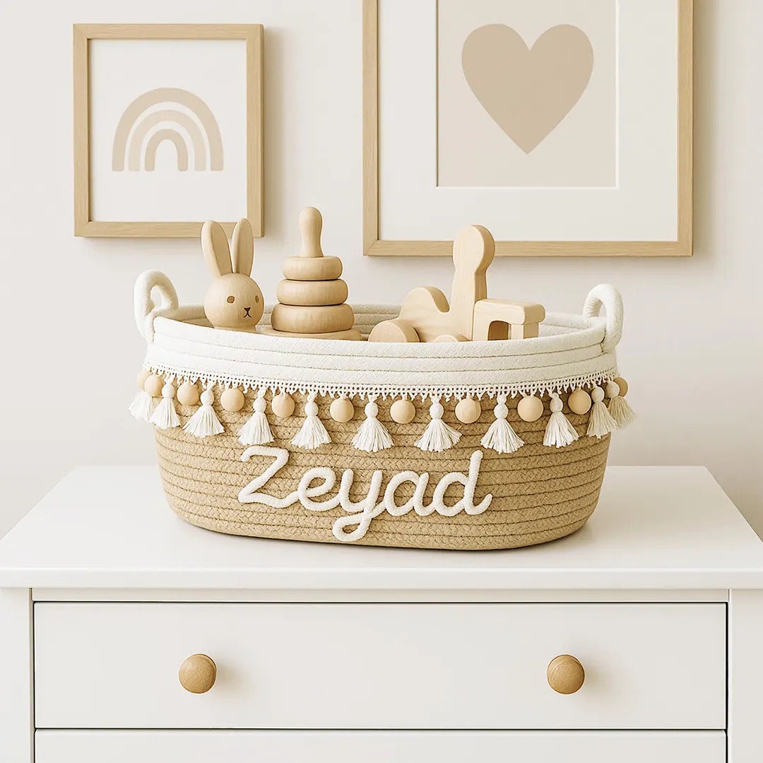 Personalized Name Basket: Boho Cotton Rope Nursery Storage - Etsy | Etsy (US)