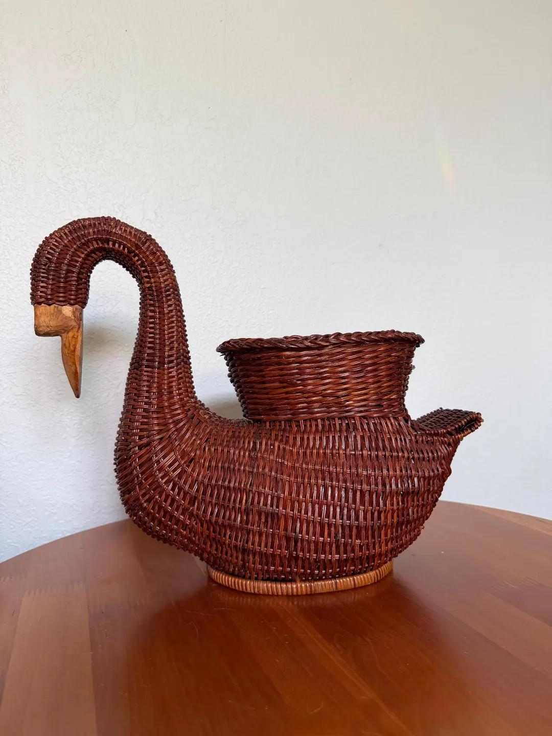 Vintage Wicker Swan Planter with Carved Wood Beak | Etsy (Global)