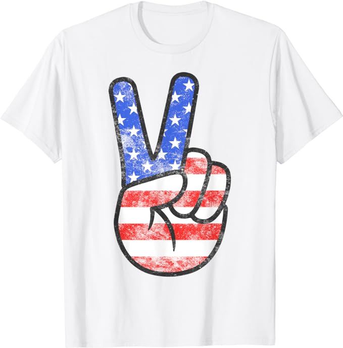 American Flag Peace Sign Hand T-Shirt Fourth of July Shirt T-Shirt | Amazon (US)