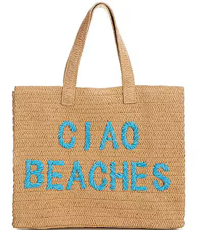 Btb Los Angeles Ciao Beaches Straw Tote Bag - Sand Turquoise | Dillard's