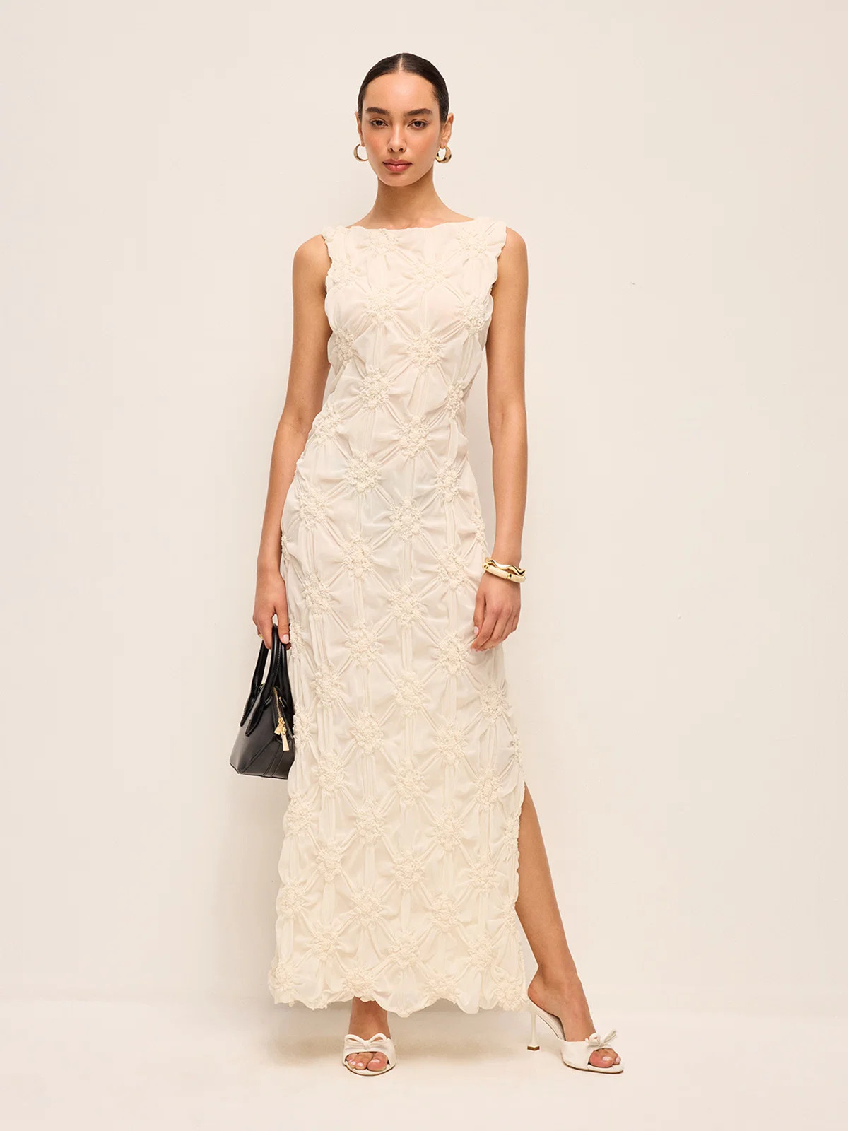 Elegant Embroidered Slit Maxi Dress | Commense