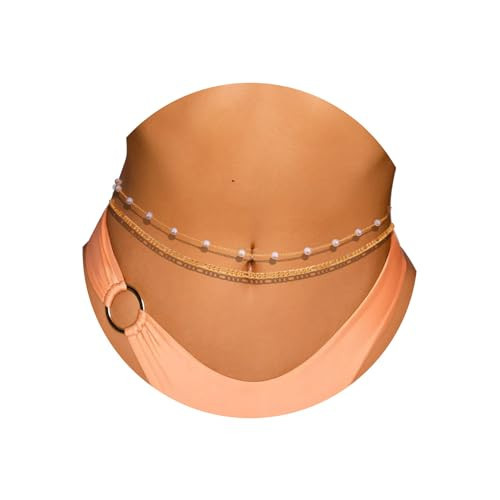 DTUIEUI Belly Chain, Waist Chain, Body Chain, Body Chain Jewelry for Women, Belly Chains for the Waist, 2pcs 18k Gold Waist Chain Summer Beach Bikini Belly Chains for Women, Waist Beads, Pearl Waist | Amazon (US)