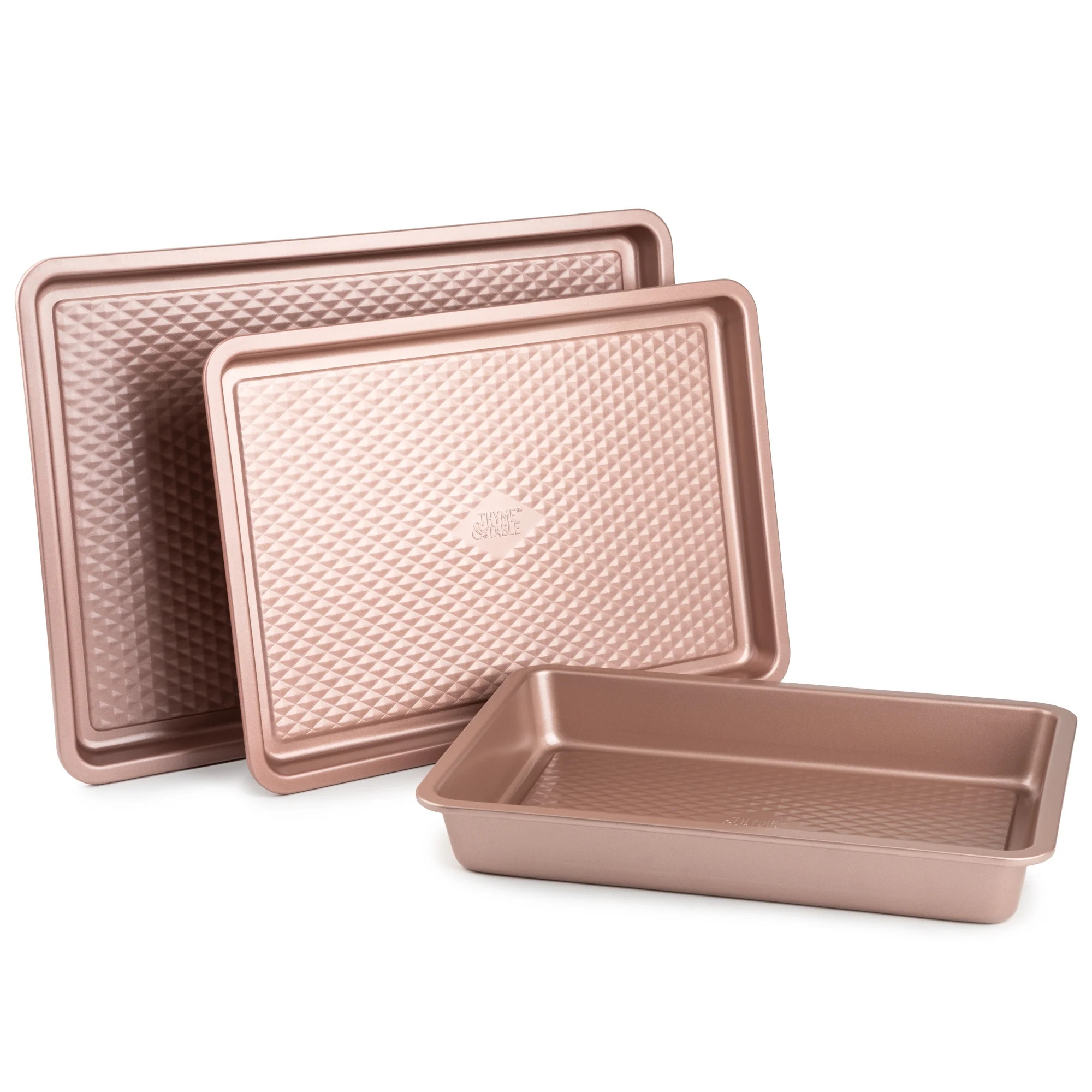 Thyme & Table Non-Stick Aluminized Steel Baking 3-Piece Set, Rose Gold | Walmart (US)