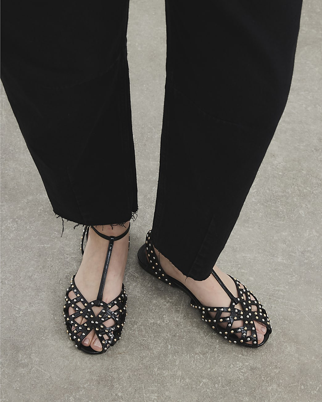 Black Caged Studded Sandals | River Island UK & IE