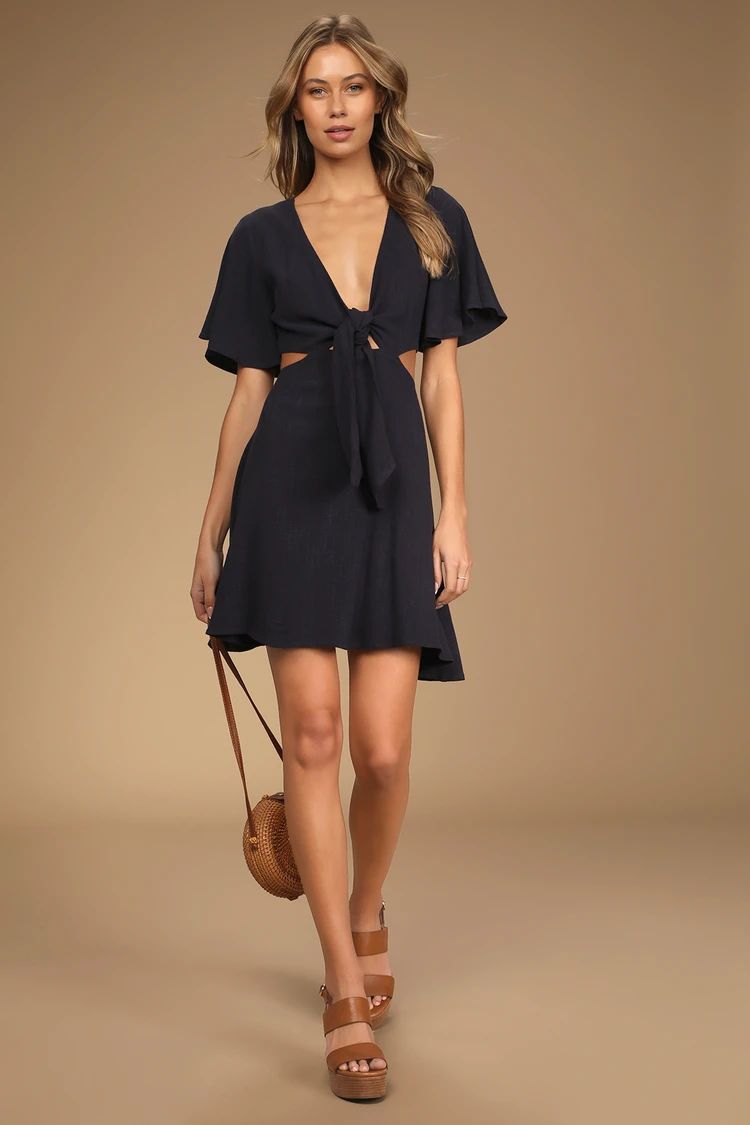 Perfect Day for Love Navy Blue Cutout Tie-Front Mini Dress | Lulus
