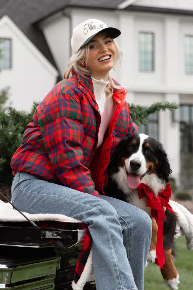 Puff It Up Red Plaid Puffer Jacket | Pink Lily
