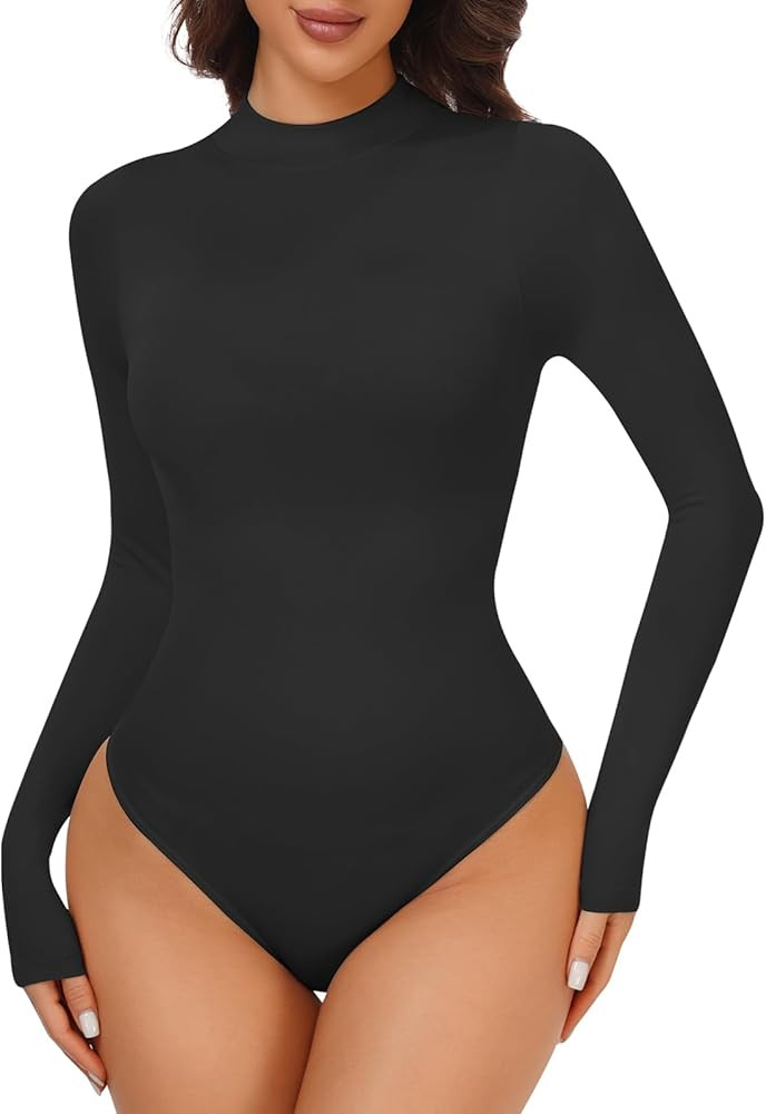 imisic Shapewear Bodysuit for Women Tummy Control Long Sleeve Mock Turtle Neck Bodysuit Seamless ... | Amazon (US)