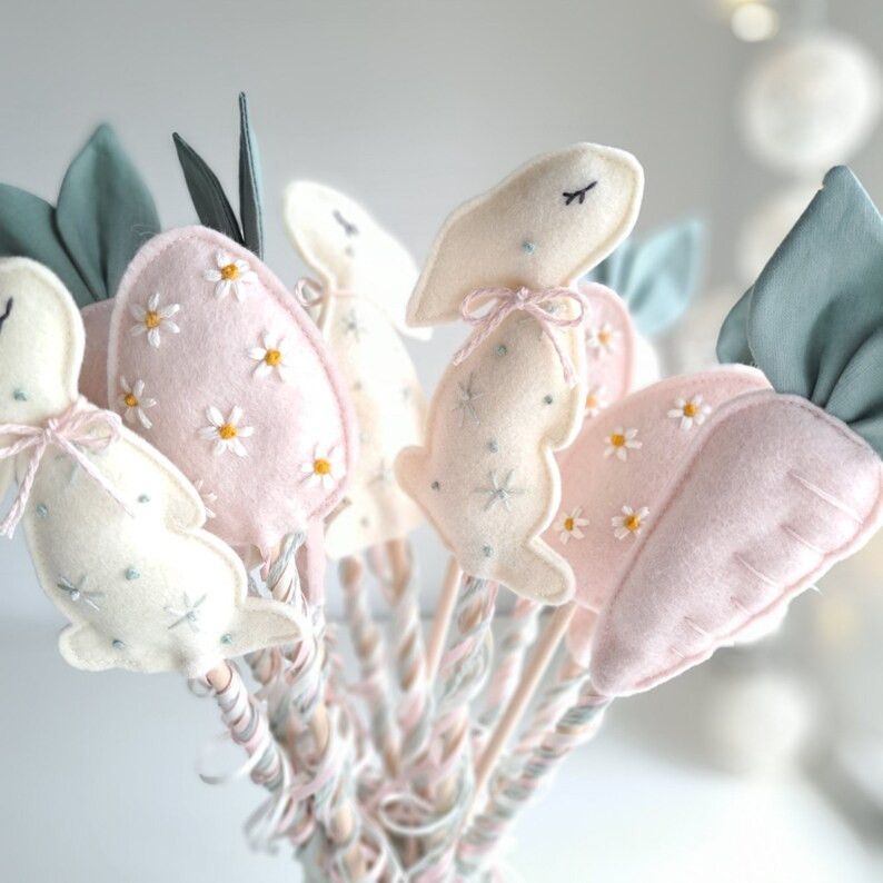 Easter Bunny Wand Hand Embroidered, Easter Decor, Easter Egg Wands, Easter Accessories, Embroider... | Etsy (US)