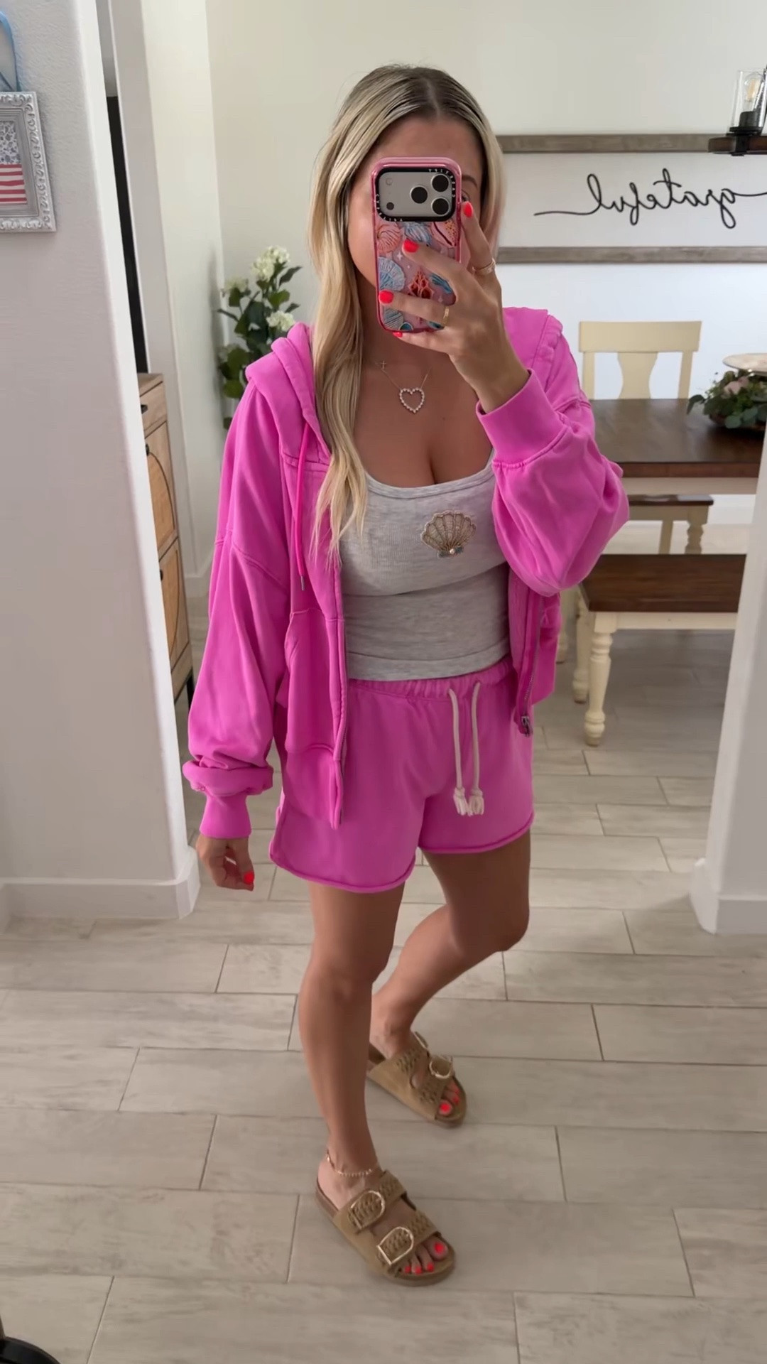 Comfy cute everyday outfit
M jacket 
Xs tank
Small shorts 
Sandals tts

#LTKootd