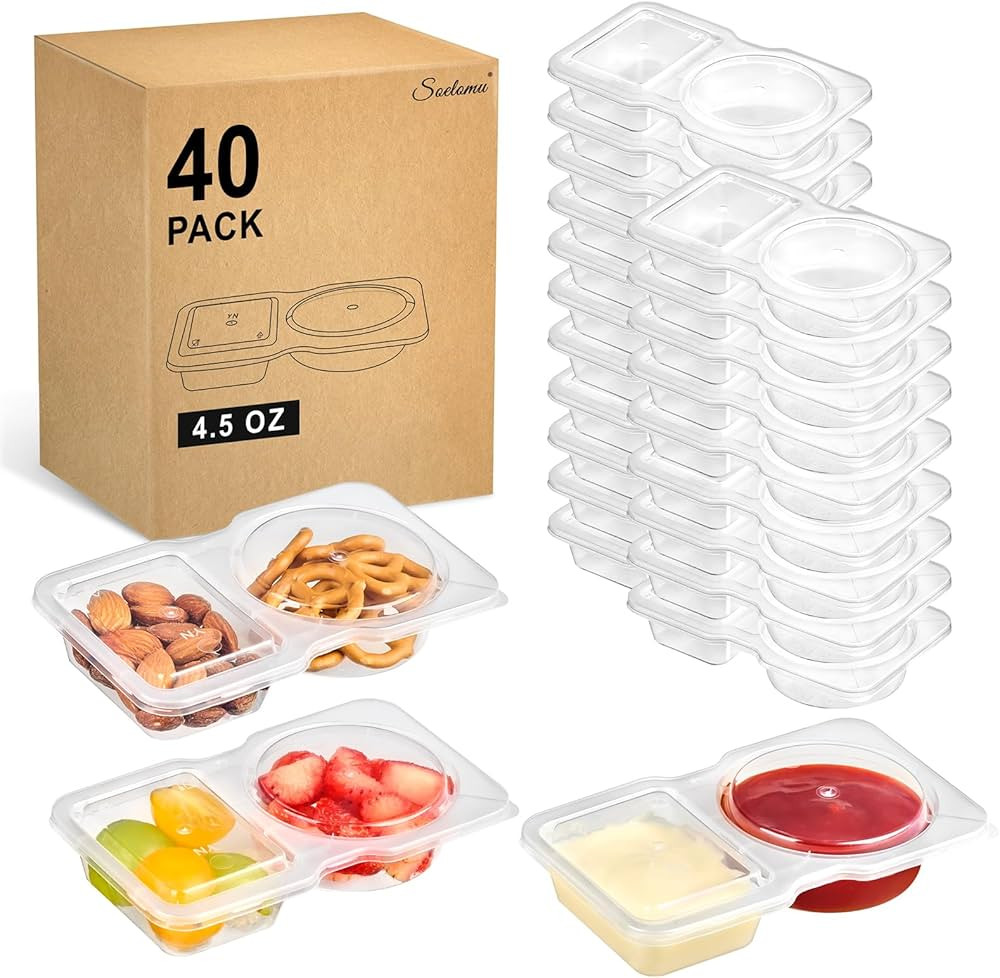 40 Pack Double Compartment Condiment Containers with Lid, Small Plastic Snack Pack Container To G... | Amazon (US)
