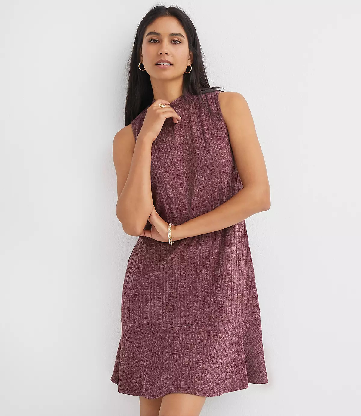 Mock Neck Flounce Mini Dress | LOFT