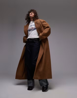Topshop - Manteau brossé à boutons pression - Camel | ASOS (Global)