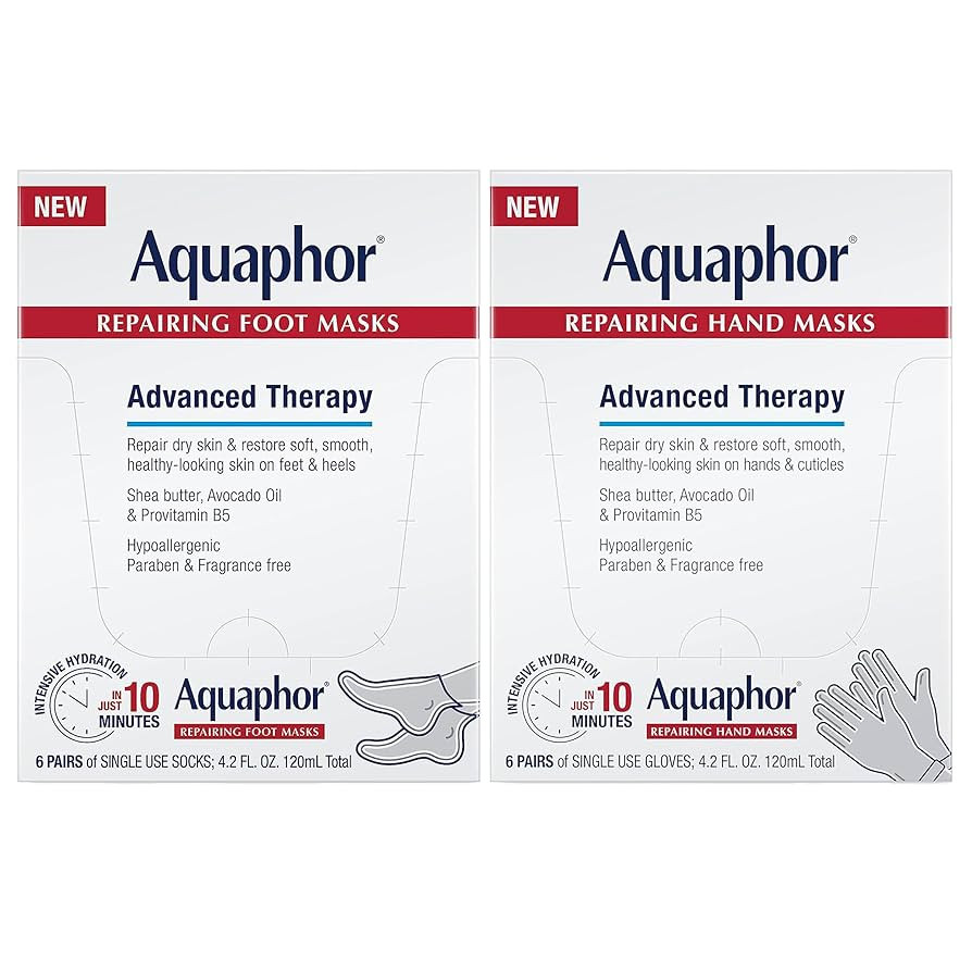 Aquaphor Repairing Hand and Foot Masks Set with Avocado Oil and Shea Butter, Manicure and Pedicur... | Amazon (US)