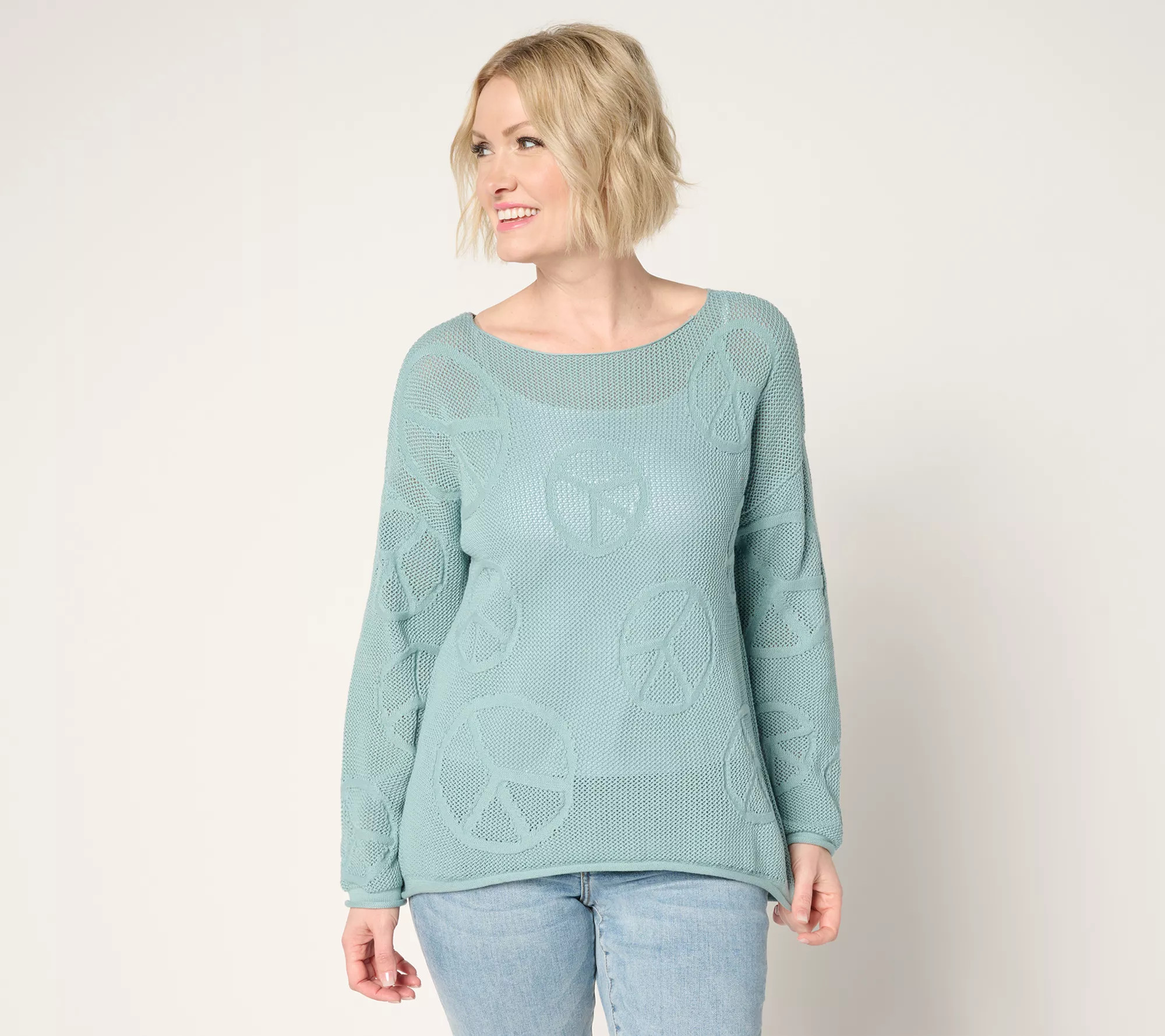 Peace Love World Boheme Mixed Motif 100% Cotton Sweater | QVC