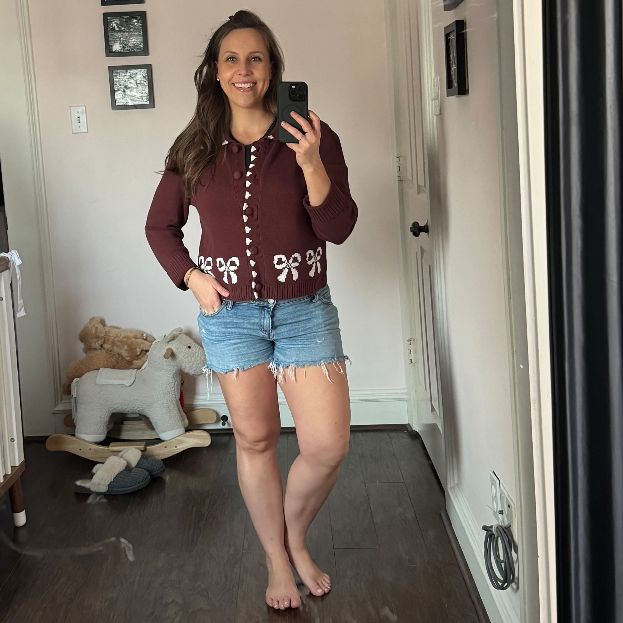 It’s in the 80’s here. But I like my house to be a little in the cold side. Hence this outfit combo. Love the ribbon detail on this sweater. Wearing a size small  

#LTKgrwm #LTKBump #LTKPetite
