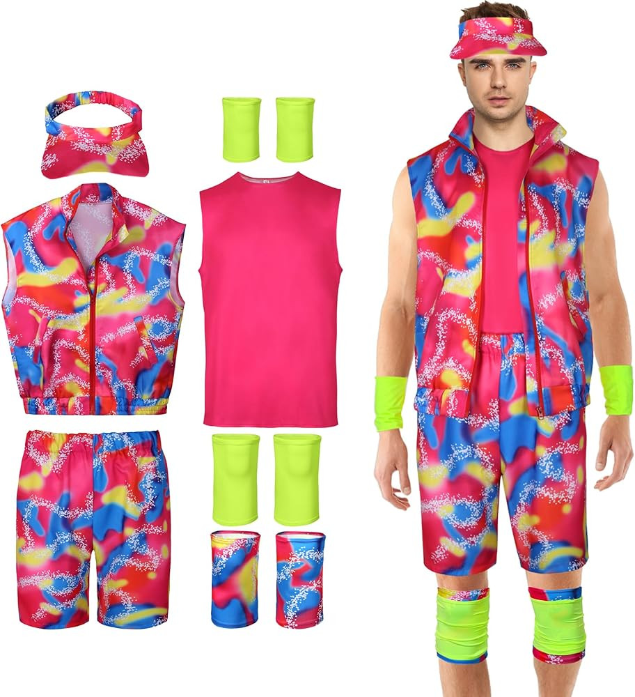Angelaicos Mens 80s Sports Skating Outfit Swimsuit with Sun Visor | Amazon (US)