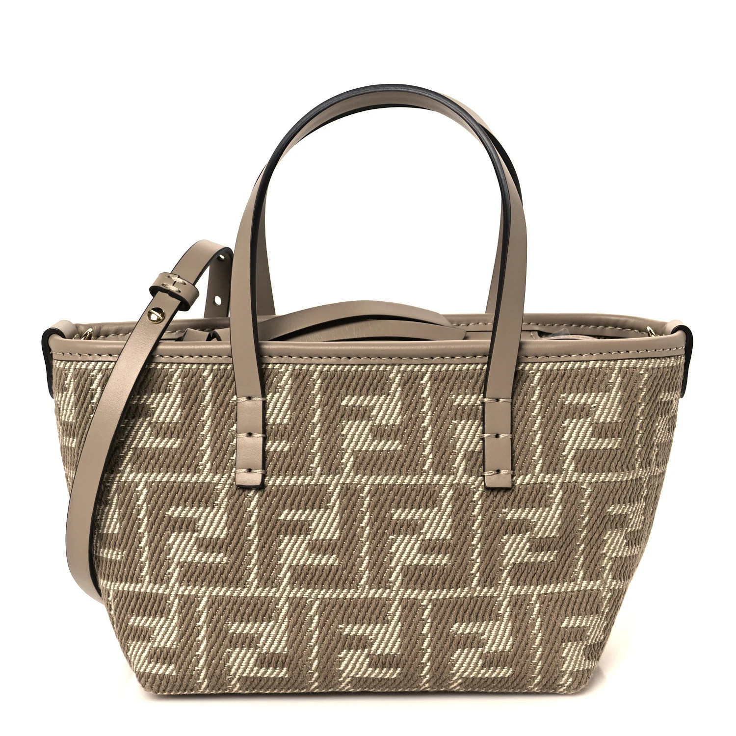 Denim Jacquard FF Effect Vitello Grace Mini Roll Tote Dove White Dove | FASHIONPHILE (US)