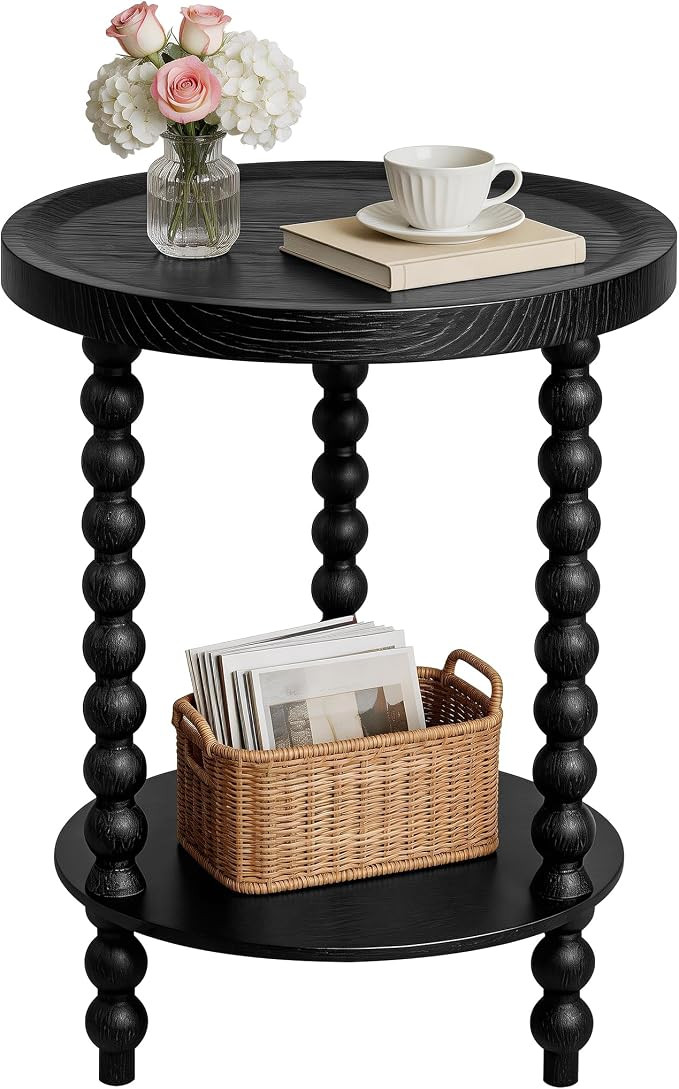 Round 2 Tier Side Table, End Table with Storage Shelf, Modern Nightstand Beside Table for Living ... | Amazon (US)