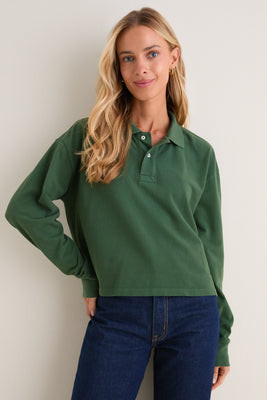 Washed Forest Long Sleeve Pique Holmes Boyfriend Polo | Tuckernuck (US)