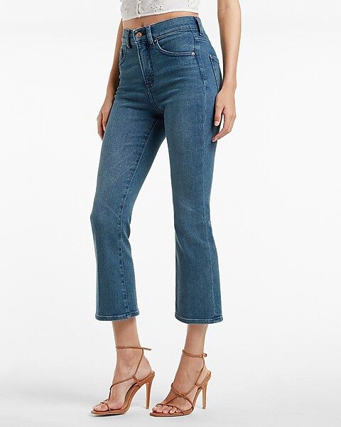High Waisted Medium Wash Cropped Flare Jeans | Express